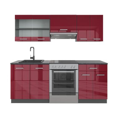 Vicco Küchenzeile R-Line 200cm Anthrazit/Bordeaux-Rot