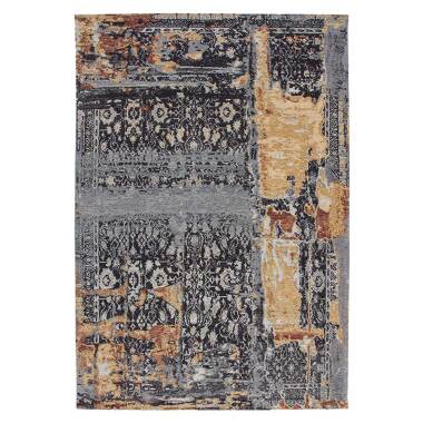 Vintage Teppich mit abstraktem Muster Dunkelblau und Beige