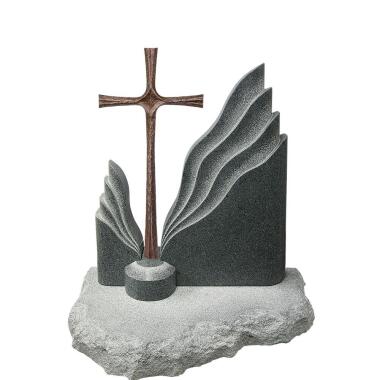 Zweiteiliger Granit Doppelgrabstein mit edlem Bronze Kreuz Symeon Cruzis