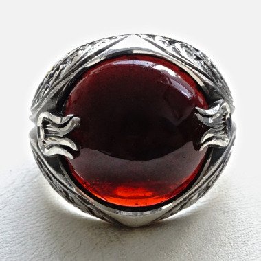 925 Sterling Silber Herren Ring Natürliche Rote Almandine Granat Einzigartige