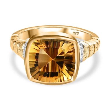 Citrin  Weißer Zirkon Ring  925 Silber Gelbgold