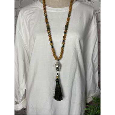 Damenkette Modeschmuck Halskette Kette Perlen Buddha Lang Quast Fransen