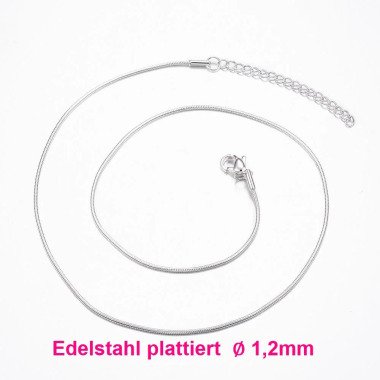 Feine Hellsilber Plattierte Edelstahl Halskette 45cm ∅1, 2mm Inkl. Verlängerungskette