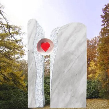 Grabstein für Einzelgrab mit Herz & Zweiteiliges Grabmal mit Glas Herz