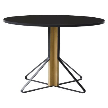 Naturholz-Tisch & Artek Kaari runder Tisch groß HPL hochglanz schwarz