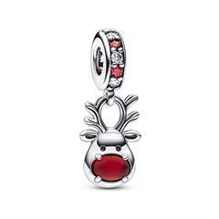 Rentier Charm aus Sterlingsilber mit roter Nase
