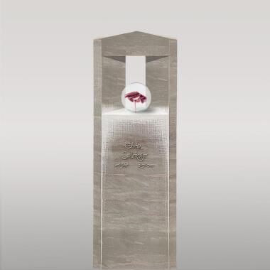 Urnengrab Grabstein aus Kalkstein mit Glas Kugel & Blume Porta Vita