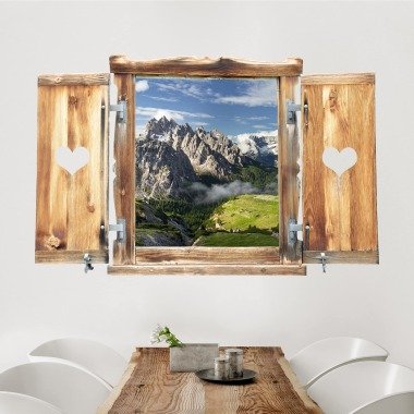 3D Wandtattoo Fenster mit Herz Italienische Alpen