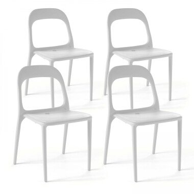 4er-Set Gartenstuhl aus Kunststoff Weiß
