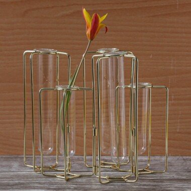 Deko Vase mit 5 Reagenzgläsern Blumenvase fexibel Metall H:...