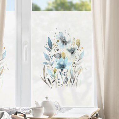 Fensterfolie Esther-Meinl Türkise Aquarell Blumen