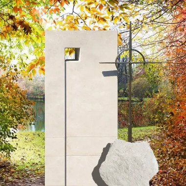 Grabstein für Einzelgrab mit Kugel & Naturstein Grabmal Bronze Kreuz & Kugel