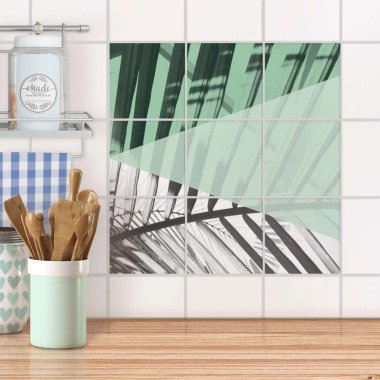 Klebefliesen für Küche & Bad Design: Palmen mint 15x15 cm