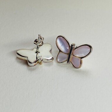 Ohrstecker Schmetterling Aus Rosa Perlmutt Und 925 Sterling Silber