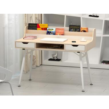 Schreibtisch mit Stauraum MDF Weiß & Naturfarben LARCOS