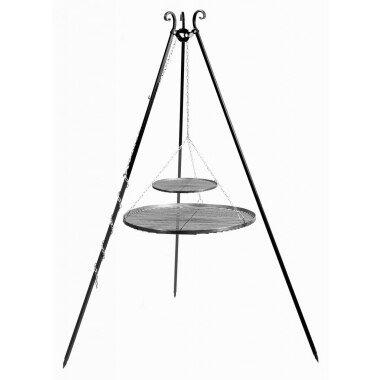 Schwenkgrill H 180 cm mit Doppelrost aus Rohstahl 70 cm + 40 cm Dreibein