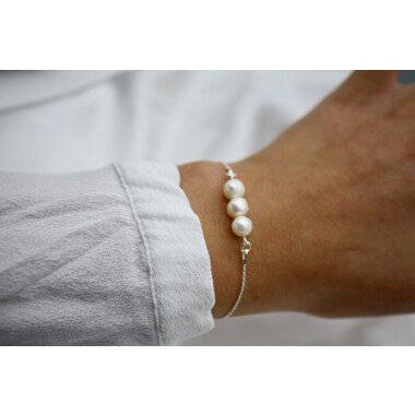 Armband Aqua Filigranes Echtsilber Armkettchen Mit Natürlichen Perlen, Perlens