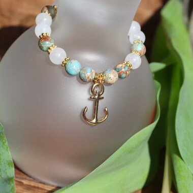 Armband aus Quarz & Armband Mit Perlen Aus Weißer Jade Und Ozeanjaspis