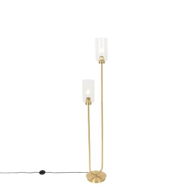Art-Deco-Stehlampe Gold mit Glas 2-flammig Laura
