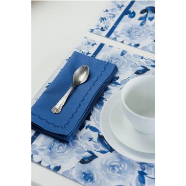 Blaues Servietten-Set Aus Baumwolle, Bestickte Stoffservietten, Wiederverwendbar