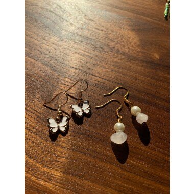 Butterfly & Pearl-Rose-Quartz Earrings