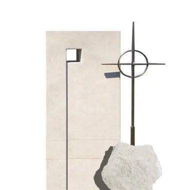 Doppelgrabmal Naturstein Modern Kugel & Kreuz