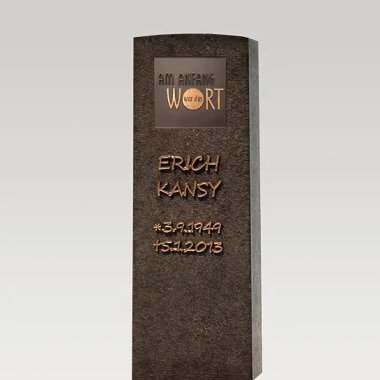 Dunkler Granit Doppelgrab Grabstein mit Bronze Tafel Memoria Nigra