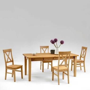 Esstisch mit Stühlen aus Kiefer Massivholz Landhaus (fünfteilig)