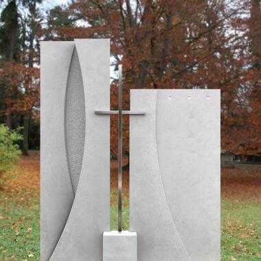 Grabstein für Doppelgrab aus Edelstahl & Familiengrabmal Modern Hell mit
