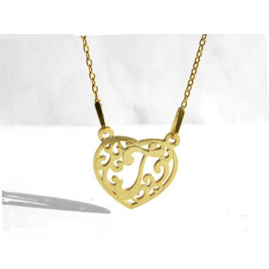 Herzkette aus Sterlingsilber & Verschnörkelte Halskette, Vergoldete Herz