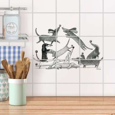 Klebefliesen für Küche & Bad Design: Akrobaten Dackel 15x15 cm