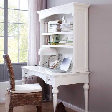 Mahagoni-Holztisch & Schreibtisch mit Aufsatzregal Landhausstil Weiß