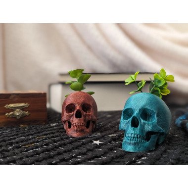 Miniatur-Schädel-Übertopf Mit Kunstpflanze