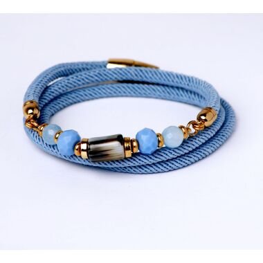 Modeschmuck Armband von Sweet7 aus Stoff  Agate  Naturstein in Blau  Gold
