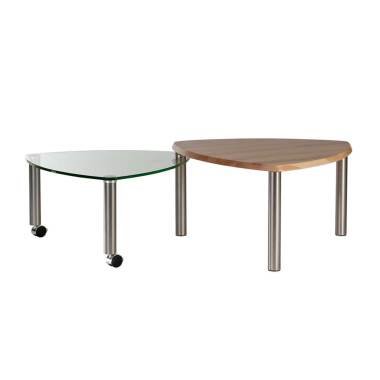 Rolltisch aus Massivholz & Wohnzimmertisch aus Wildeiche Massivholz Glas