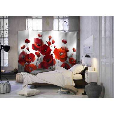 Wandregal Würfel aus Fichte & Spanische Wand mit Mohnblumen Motiv Rot und Grau