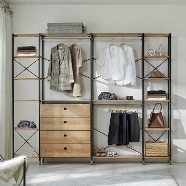 Garderoben Regalwand mit vier Schubladen Industrie und Loft Stil