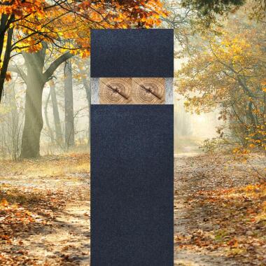 Grabstein für Doppelgrab aus Holz & Doppelgrabstein Granit schwarz mit
