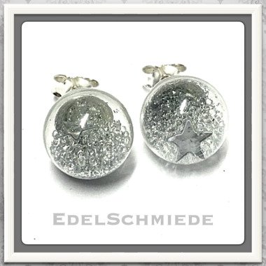 Hohlglasperle Ohrstecker 925 Silber Glitter Klar