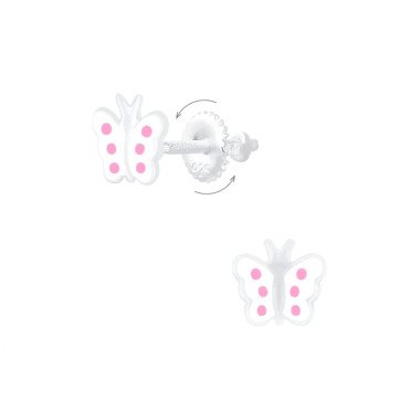 Kinder Mädchen Ohrstecker Schraubverschluss Schmetterling 925er Silber Ohrringe 