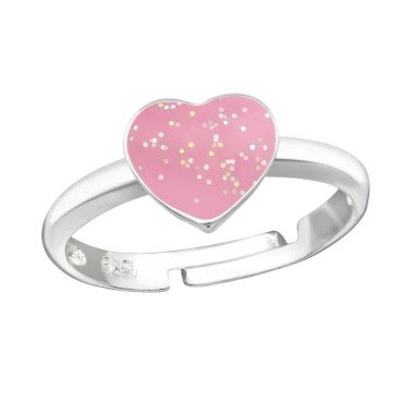 Kinder Ring Fingerring Herz Glitzer Glitter rosa verstellbar 925er Silber