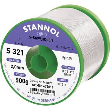 Stannol S321 2,0% 2,0MM SN99,3CU0,7CD 500G