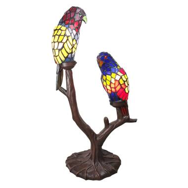 Dekolampe & Dekoleuchte 6017, zwei Papageien, Tiffany-Design