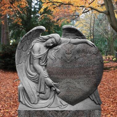 Grabstein aus Granit mit Engel & Besonderer Herz Grabstein mit Engel Figur