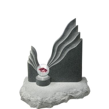 Grabstein für Einzelgrab mit Glaselement & Zweiteiliger Granit Einzelgrabstein