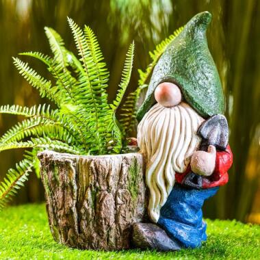 Schaufel & Gartenzwerg-Figur mit Pflanztopf, stehend