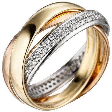 SIGO Damen Ring 585 Gold tricolor dreifarbig 122 Diamanten Brillanten Goldring