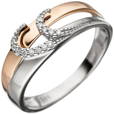 SIGO Damen Ring 585 Gold Weißgold Rotgold bicolor 13 Diamanten Brillanten