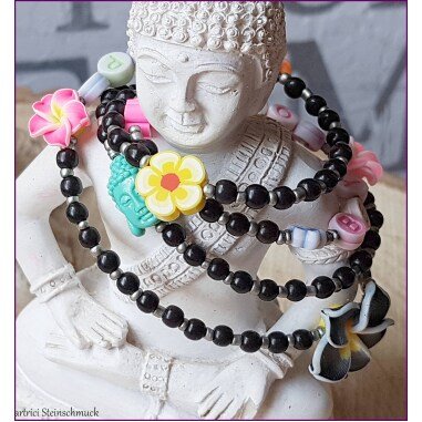 Wickelarmband Blüten Buddha Happy Onyx