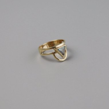 Art Deco Messing Ring Mit Labradorit Dreieck, Unisex, Handgemacht, Recycelt